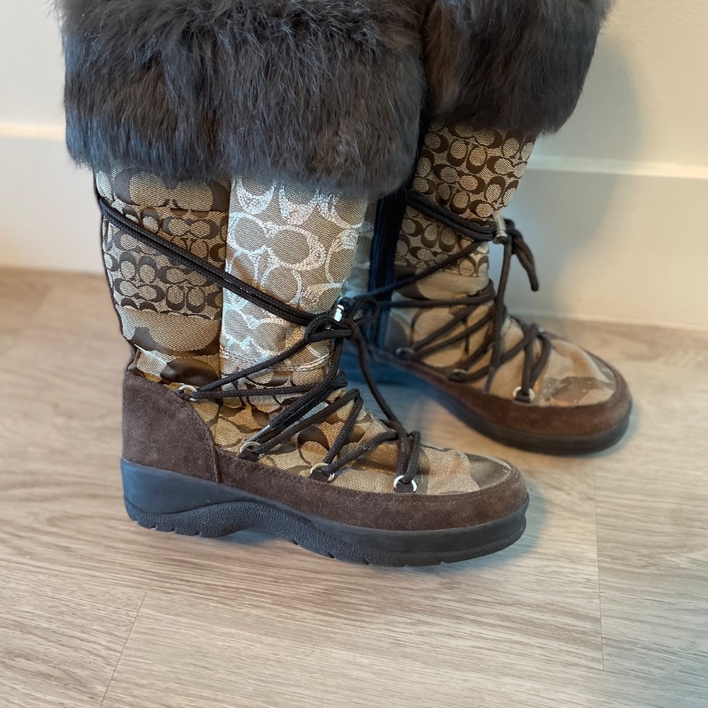 Coach Fur Brown Monogram Patchwork Winter Boots - image 2